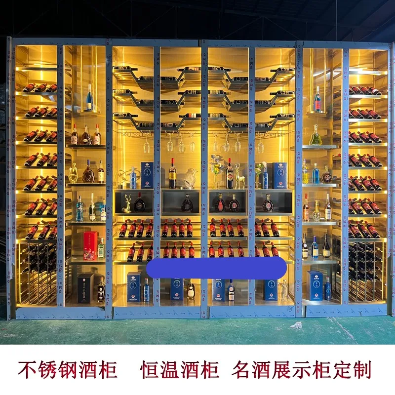 

Club stainless steel constant temperature red wine cabinet display cabinet light luxury metal rose gold wine rack manufacturer c