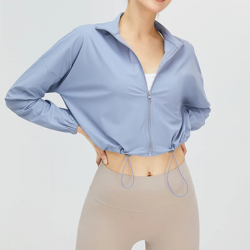 Ropa de protección solar de seda de hielo de secado rápido para correr al aire libre, Top corto de protección solar UV para mujer, Top transpirable para Yoga y Fitness