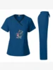 Custom Printed Scrub Set for Women Short Sleeve Surgical Gown Dental Clinic Doctor Nurse Medical Uniform
