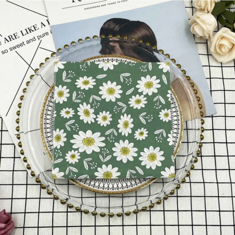 Colorful Printed Napkins Green Flowers Square Mouth Cloth Napkins Hotel Wedding Table Setting Flower Paper Disposable Placemats