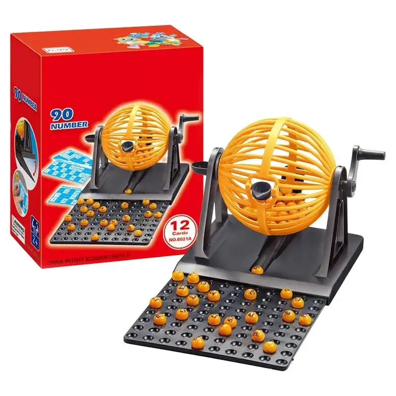 Funny Lottery Machine Family Party Games Set with Cage for Bingo Game 90 Mini Chips 12 Master Cards for Kids Adults Board Games 3