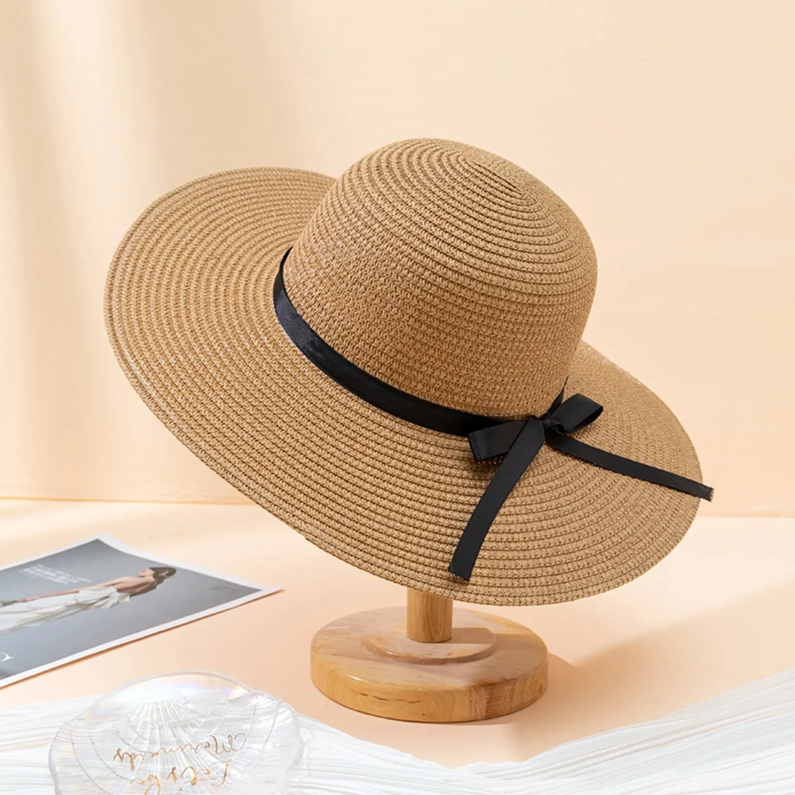 Fashion Simple Foldable Wide Brim Floppy Girls Straw Sun Beach Women Summer Hat Protect Travel Cap Lady UV resistant cap_voghion.com