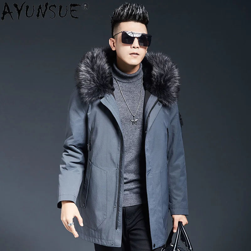 

Winter Jacket Men Genuine Rabbit Fur Coat Hooded Parka Real Raccoon Collar Clothes Cotton Sleeves Chaqueta LXR843
