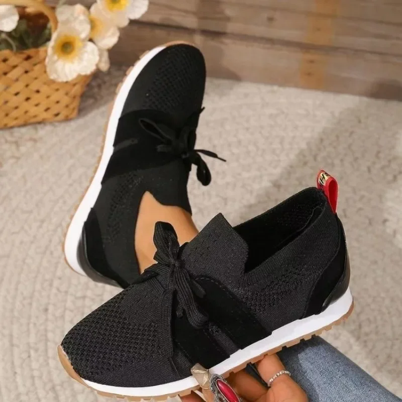 2023  Brown Knit Breathable Sneakers Shoes Women 2023 New Soft Sole Platform Flats Woman Plus Size 43 Non Slip Casual Shoes
