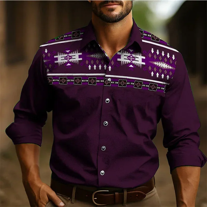 thumbnail image 1 of Camisa étnica tribal retro para hombre, ropa informal para exteriores, suave, de talla grande, de alta calidad, estilo nuevo 2024, 1 of 5