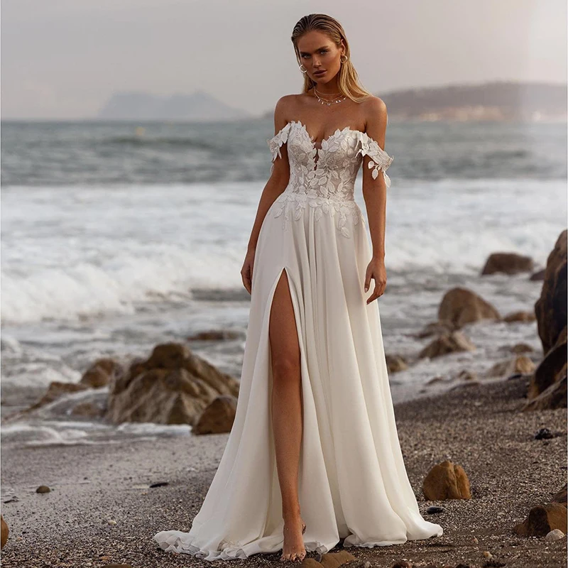

Eightree Sexy A-Line Wedding Dresses Sweetheart Chiffon Side Slit Bridal Dress Boho Beach Wedding Ball Prom Gowns Custom Size