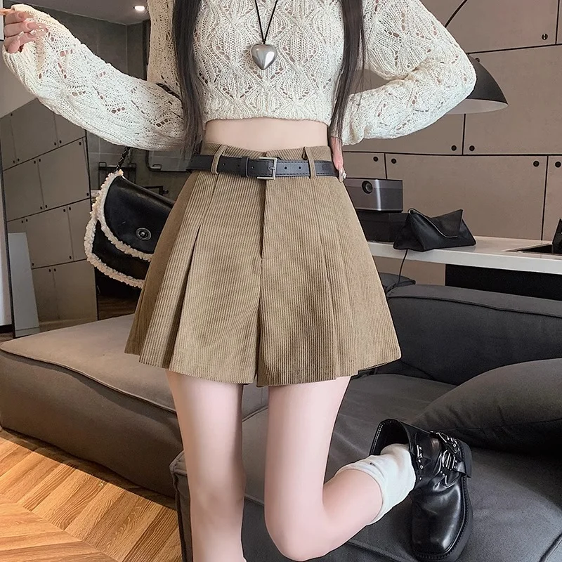 코듀로이 벨벳 여성용 반바지, 하이 웨이스트 슬림 플레어 팬츠, 패션 기질 A 가랑이 부츠, 가을 겨울