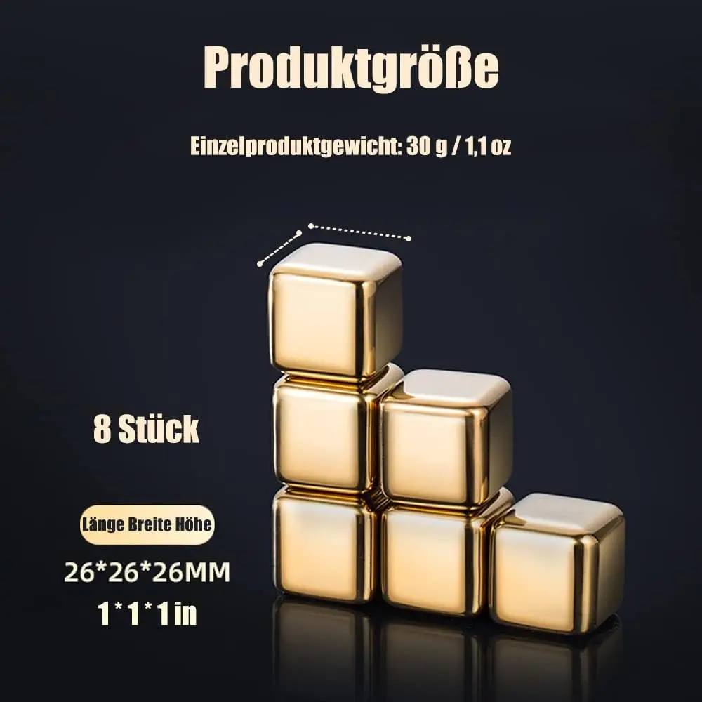 Whiskey Ice Cubes Set Silicone Head Tongs and Ice Cube Trays  304 Stainless Steel Ice Cubes Reusable Gold and Siver