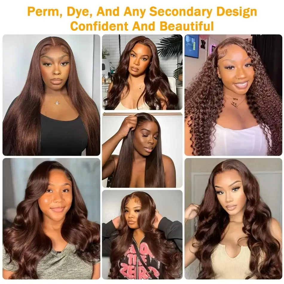 Straight 13X4 Lace Front Wigs Chocolate Brown Transparent Lace Frontal Wigs Human Hair 180% Density Dark Brown Human Hair Wigs