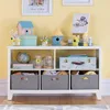 Kids' Low Bookcase -  White: 24 Inch Wooden Storage Organizer Cubby with Fabric Bins for Playroom and Bedroom 1