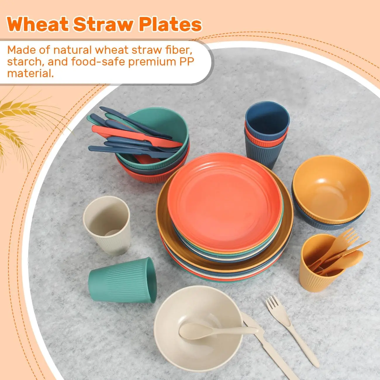 Outdoor camping scene with wheat straw dinnerware