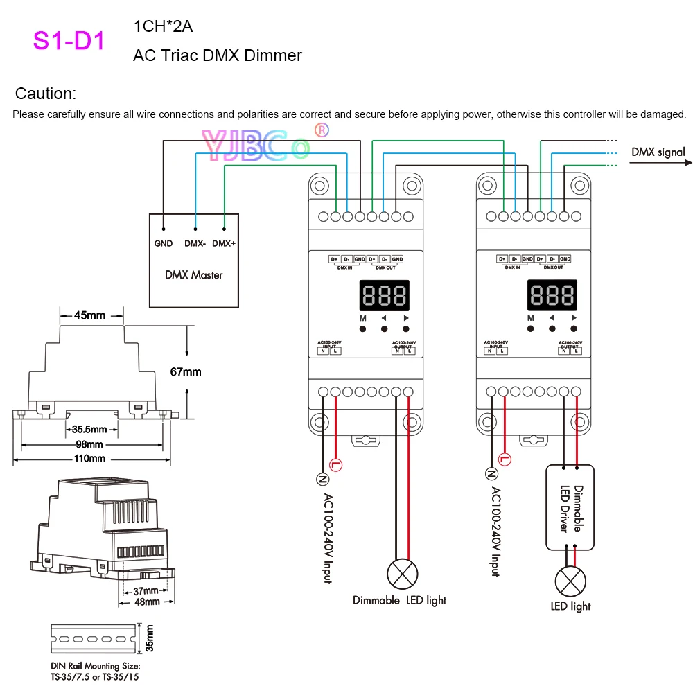 Controller Dimmer DMX512 6 Canali Triac - Per Lampade Incandescenti, AC 110-220V, 4A Per Canale