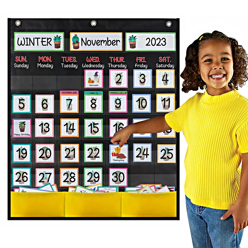 Classroom Pocket Charts Monthly Calendar Pocket Chart with 89 Cards for Students Kids Classroom Home School Supplies visual schedule chart,schedule chart,pocket chart organizer