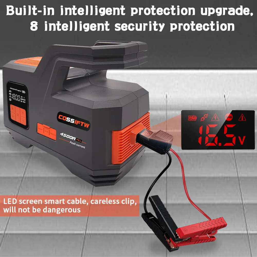 Digital Jump Starter With Air Compressor 4500A 20000mAh For Car Emergency Booster Starting Device For Car Tire Ball