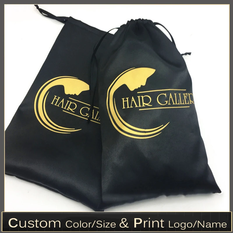 20PCS Luxus Haar Verlängerung Perücken Verpackung Taschen Individuelles Logo Kordelzug Geschenk Tasche 13x1 8/15x2 0/18x3 0/30x40cm Silk Lagerung Tasche