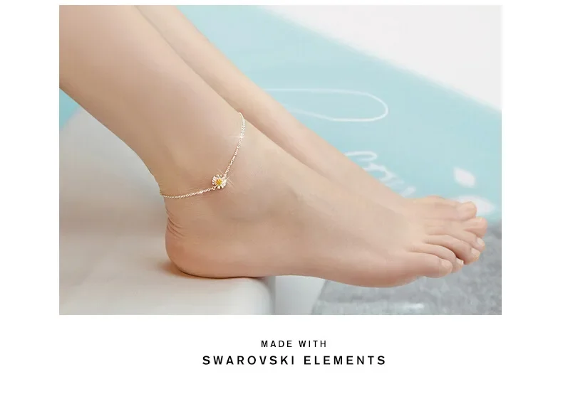 Fashion Chrysanthemum Chain for Women 925 Sterling Silver Anklets Foot Jewelry