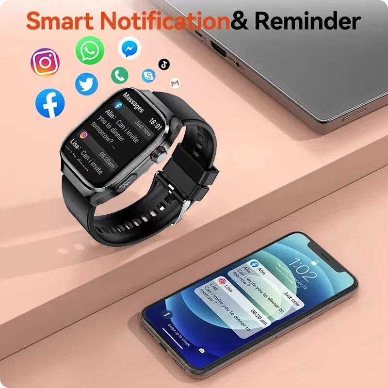 2026 New Nursing Grade Uric acid Blood lipids Smart Watch Men ECG+PPG Blood Pressure Heart Rate Bluetooth Call Health Smartwatch 5