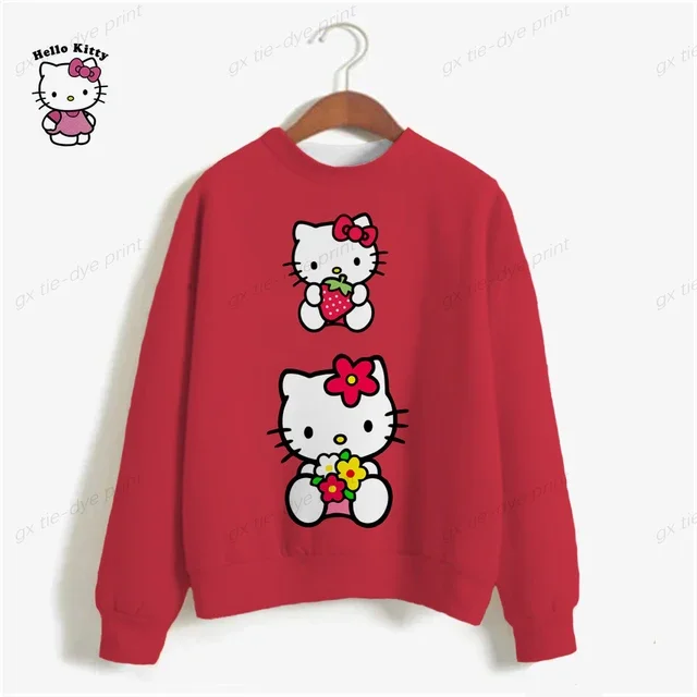 Sudadera con capucha con estampado de HELLO KITTY para mujer, suéter holgado con estampado de dibujos animados, moda coreana, elegante, fino, y2k, otoño