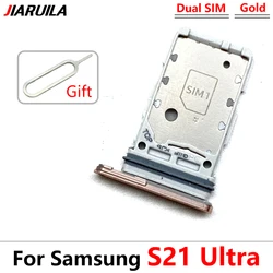 Dual Card SIM Holder Tray and Adapter Socket (S21 Ultra Gold)