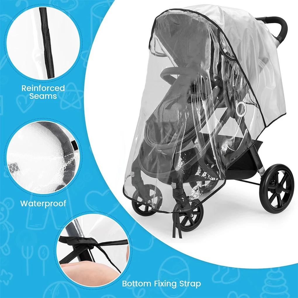 Baby Stroller Accessories Waterproof Rain Cover Transparent Wind Dust Shield Zipper Open For Pushchairs Raincoat Easy-to-Install
