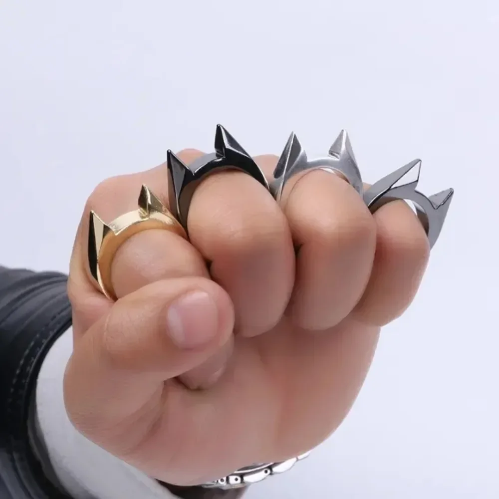 Anillo de autodefensa con orejas de gato para hombre y mujer, joyería de moda para romper ventanas, hebilla de dedo, Gadgets de arma al aire libre