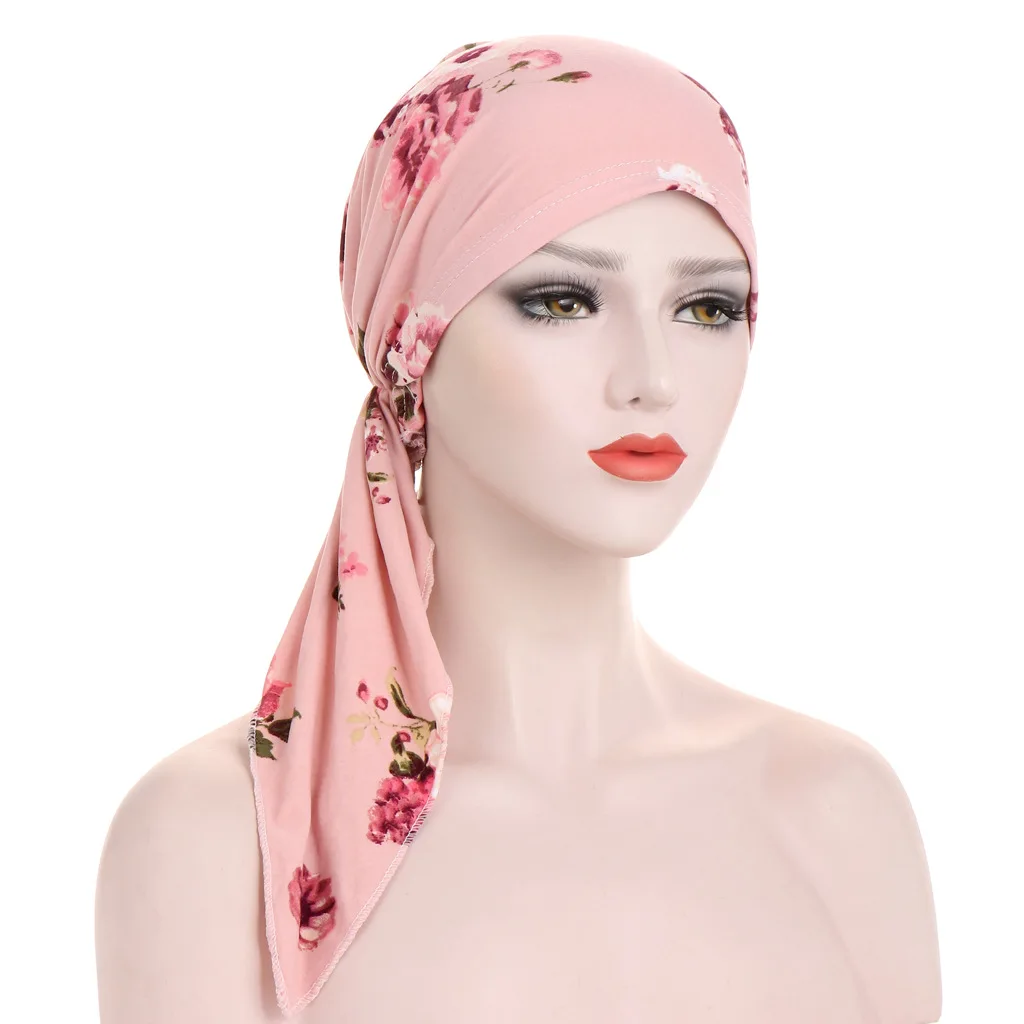 

New Muslim Women Soft Turban Hat Headbands Pre-Tied Head Scarf Printed Chemo Cap Inner Hijabs Hair Accessories Turbante Mujer