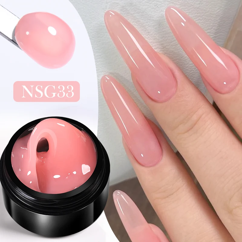 BORN PRETTY Gel para extensión de uñas en gel, transparente, antiadherente, color rosa nude, sólido, para manos, pegamento de diamantes de imitación para uñas DIY