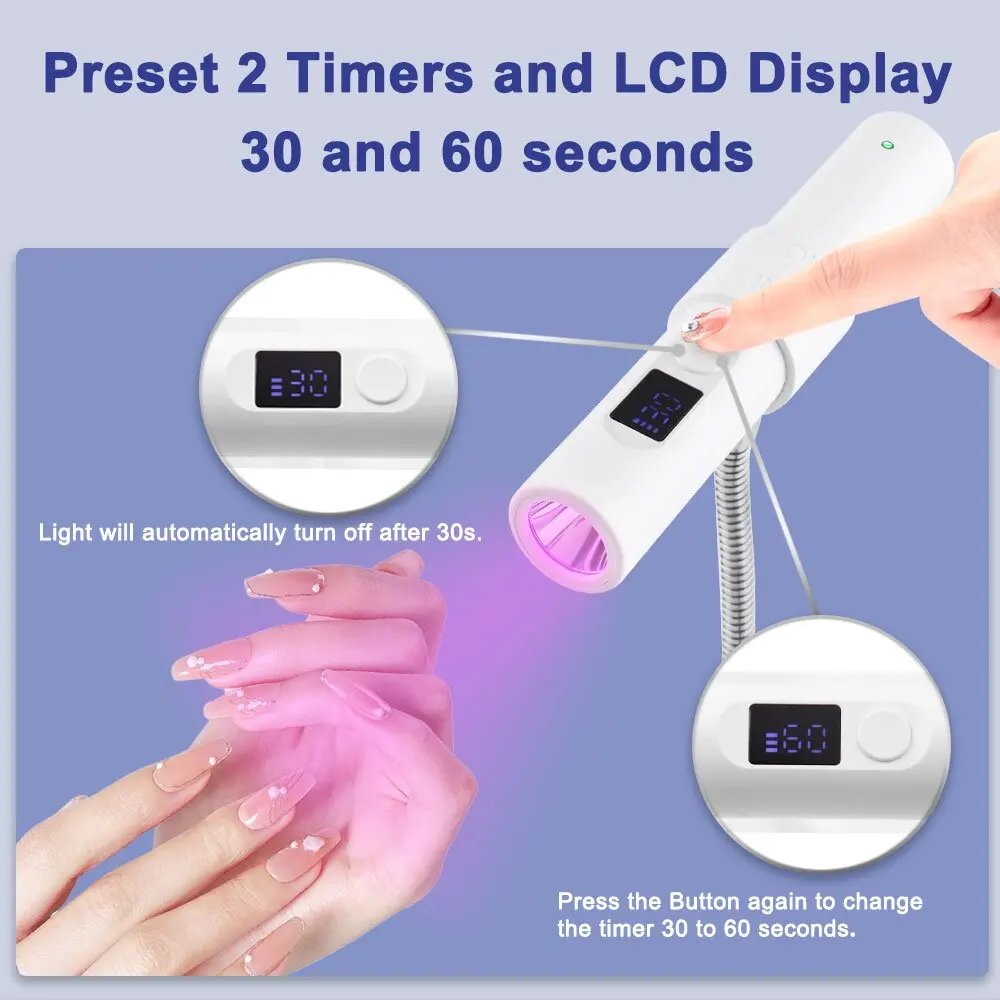 UV Lamp for Nail 2 in 1 Nail Lamp Portable Nail Dryer Stand Hold Handheld UV LED Nail Lamp Mini Nail Drying Light for Home Salon 2