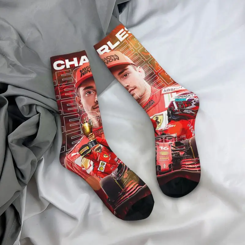 Fun Men\'s Racing Driver Leclerc Charles Dress Socks Unisex Warm Breathbale 3D Printing Formula One Crew Socks