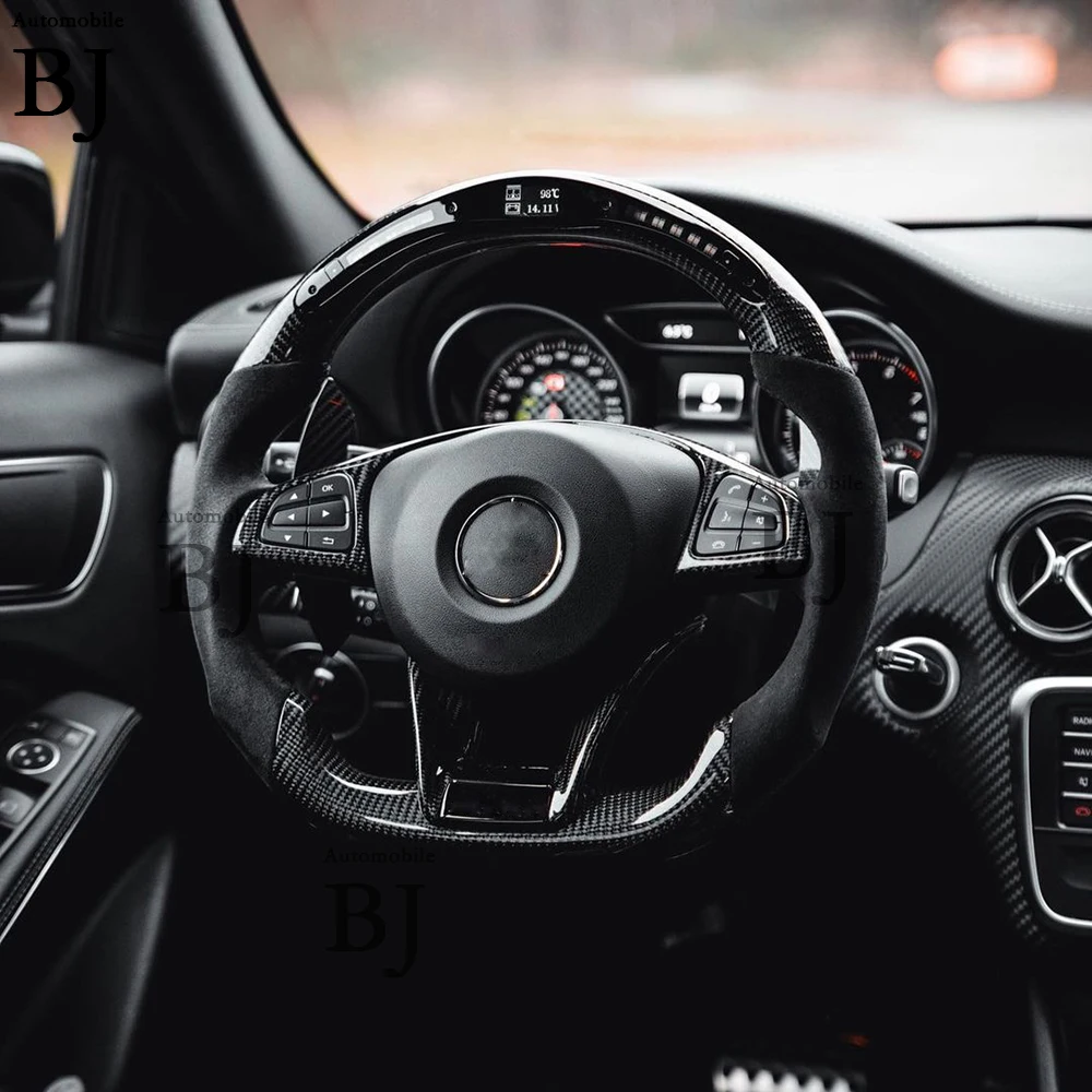 LED 스티어링 휠 벤츠 메르세데스 AMG CLA GLC GLB GLS GLE C63 E63 W176 W205 W213 2015-2018 용 맞춤형 탄소 섬유