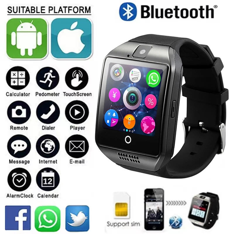 Фото Q18 Смарт-часы с SIM-картой, Bluetooth, вызовы, подключенные женские наручные часы, мужские спортивные часы с шагомером, Смарт-часы, Whatsapp, Facebook №2
