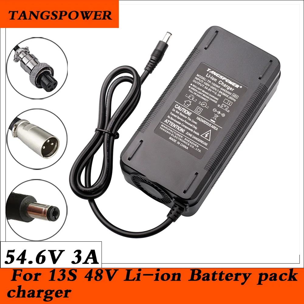 Tangspower 48v Carregador de Bateria 54.6v 3a Carregador de Bicicleta Elétrica 54.6v 3a Carregador de Bateria de Lítio para 13s 48v Li-ion Bateria