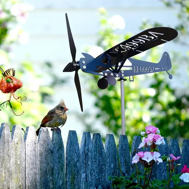 Fém Repülőgép Weathervane Piper J3 Cub Wind Fonó Széltető Háztartási Dekoráció Kültéri Indikátor Kerti Közvetlen Szélmalom U4I3 - Image 4