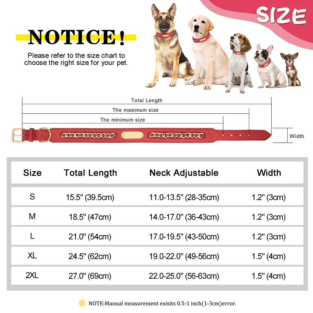 Custom Leather dog collar pet collar Accessories Personalized ID Tag Nameplate Collars For Small Medium Large Dogs French Bulldog Pitbull