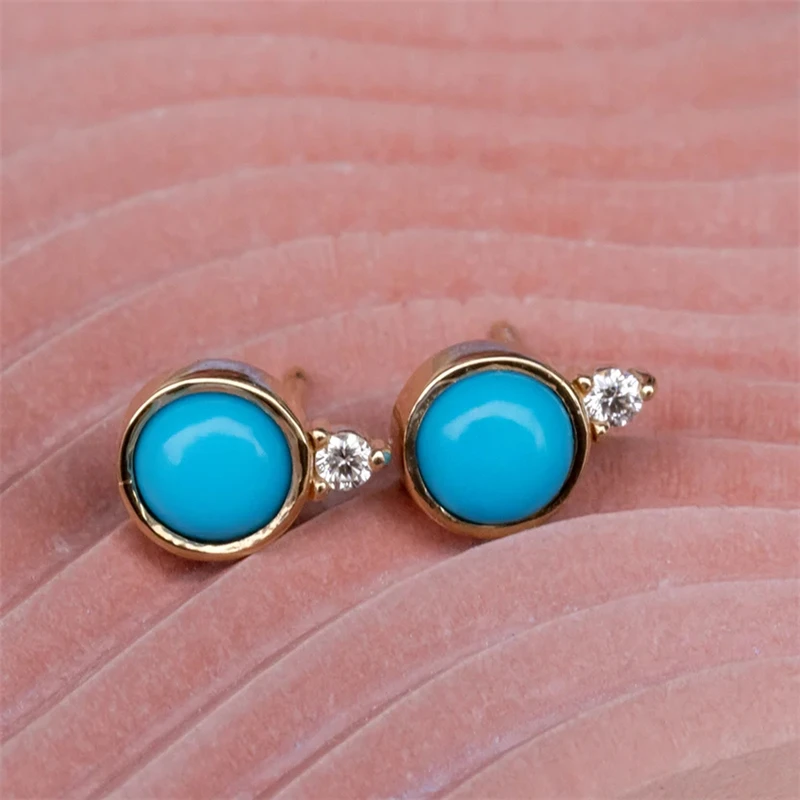 ROXI Natural Round Turquoise Stud Earrings for Women Girls Piercing 925 Sterling Silver pendientes plata 925 Fine Jewelry