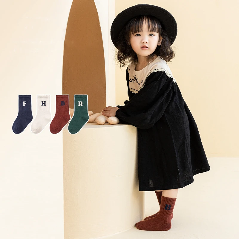 2023 Spring Cute Cotton Student Slippers Stockings Children Solid Color Letter White Thermal Sleeping Socks for Baby Accessories
