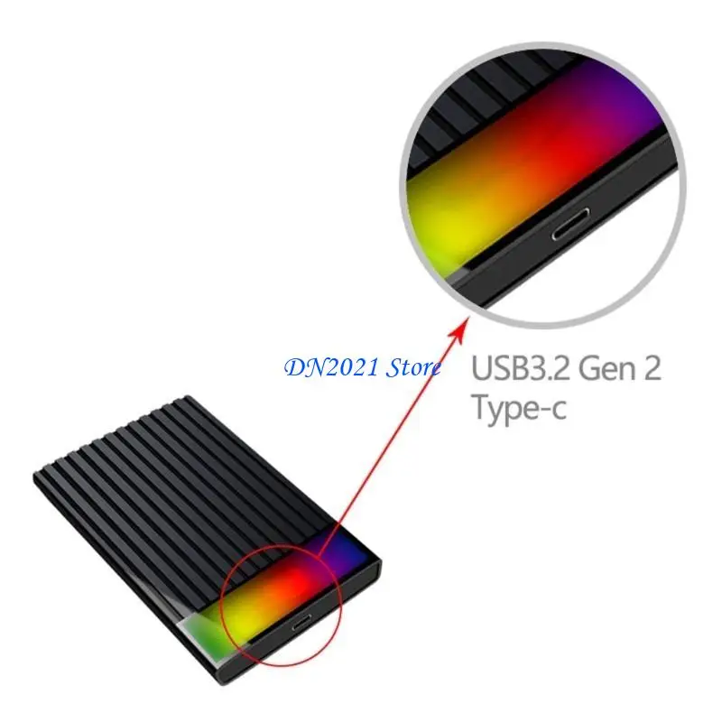 F3KE USB C 2.5인치 하드 드라이브 케이스 SSD 인클로저 하드 드라이브 디스크 박스 인클로저 케이스(노트북용 RGB 라이트 포함)