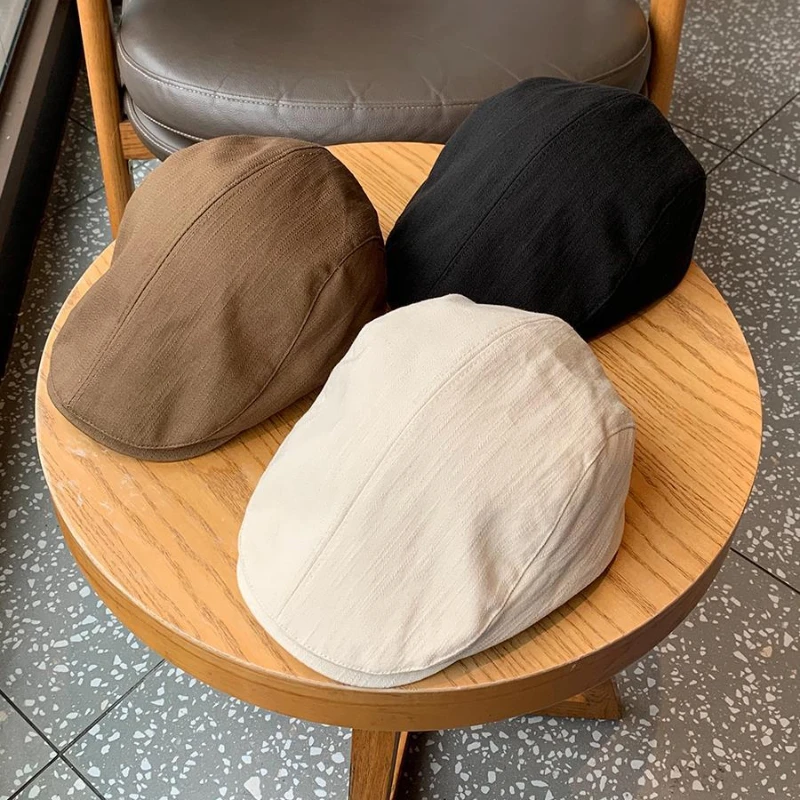 남녀 공용 순면 모자, 여름 캐주얼 자외선 차단, 레트로 영국 심플 베레모, 인기 있는 단색