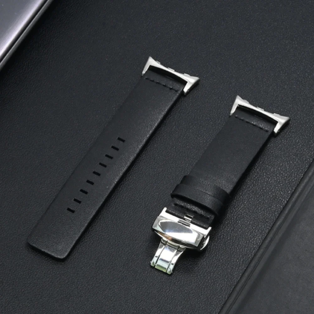 Elegant Leather Strap with Butterfly Buckle - Premium Watch Bracelet Replacement Accessory