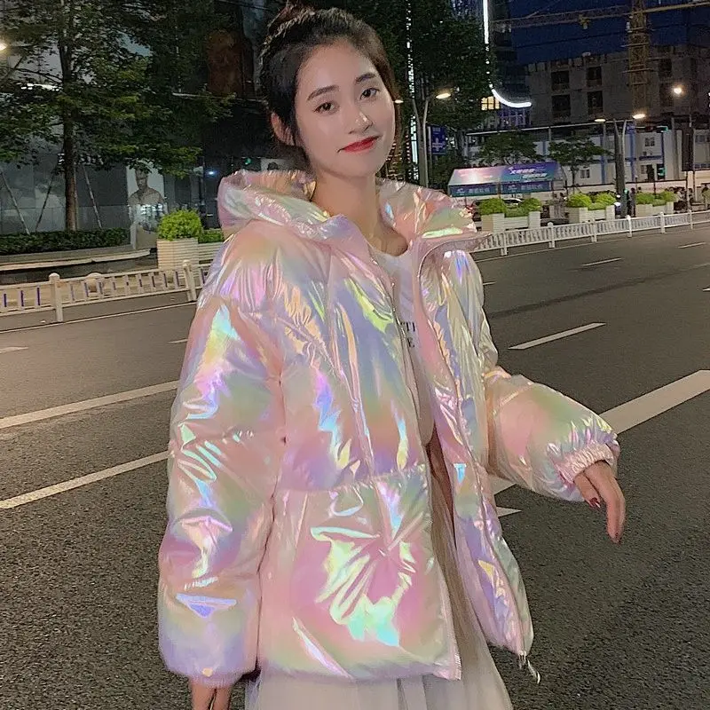 

glossy cotton clothing female winter new Korean version of the loose cotton jacket female dazzle hooded cotton jacket jacket