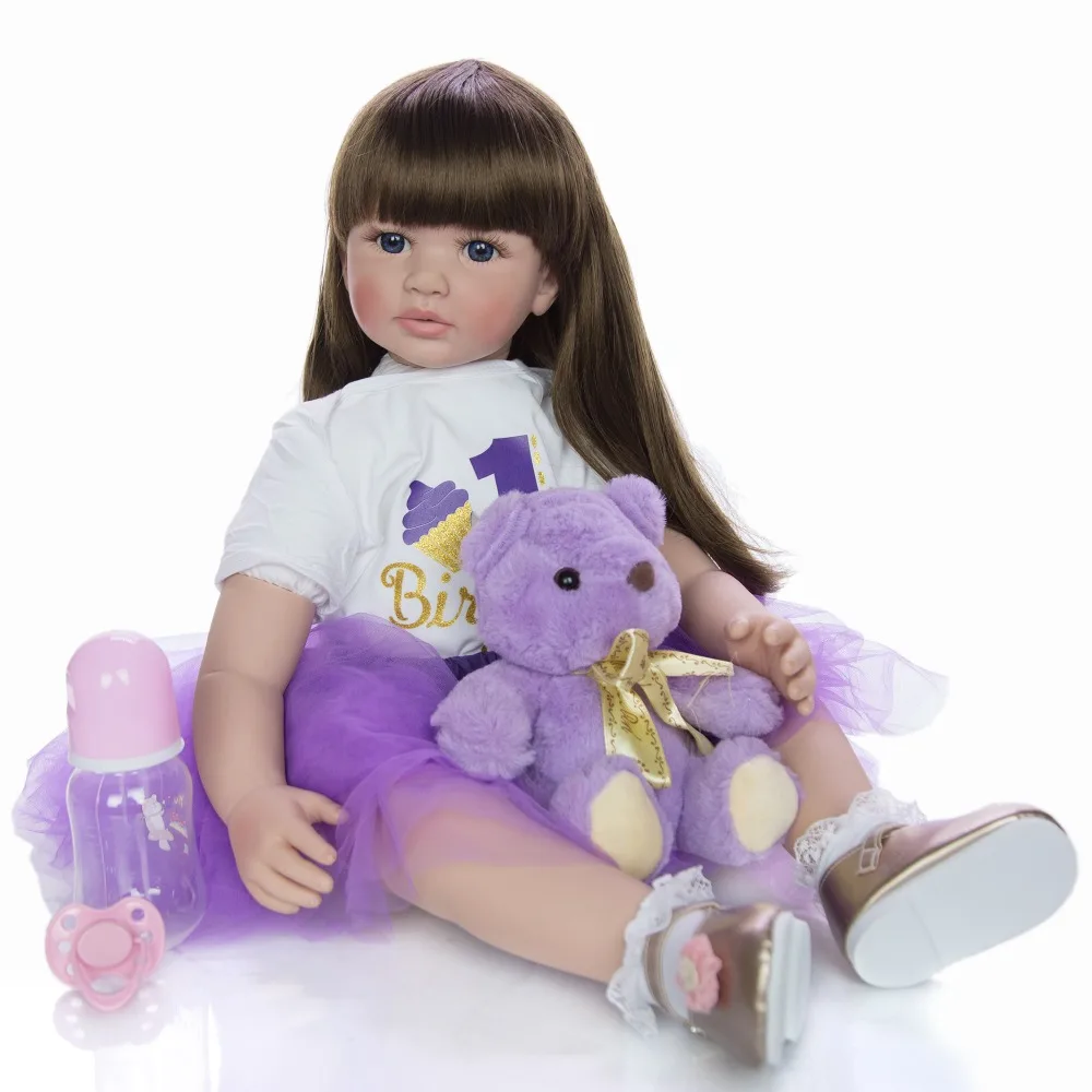 

New 60 CM Reborn Toddler Girl Dolls Menina Long Hair Lifelike Soft Silicone Cloth Body Newborn Boneca Toys Kids Birthday Gift