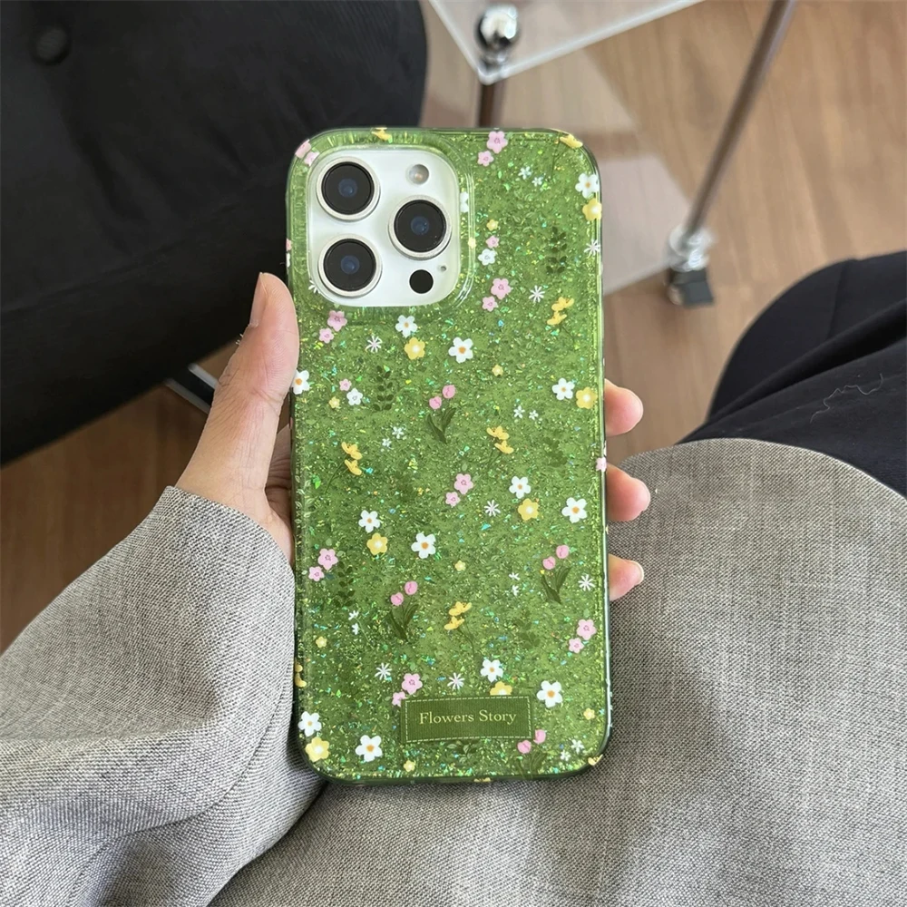 Chic Spring Floral Glitter Phone Case - Lovely Sequined Flower Shockproof Soft Cover