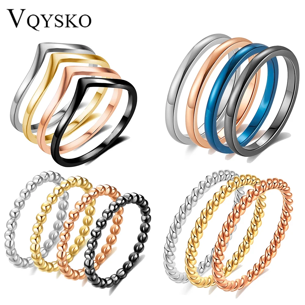 VQYSKO Thin Stacking Rings - 14K Gold Plated Stainless Steel Band Rings For Women - Size 3-10