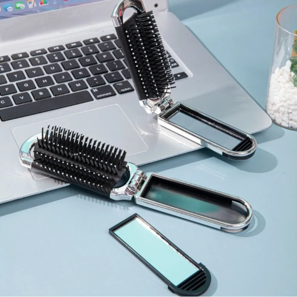 

2 in 1 Folding Hair Brush Head Massage Mini Pocket Air Cushion Comb Portable With Mirror Travel Hairbrush Women
