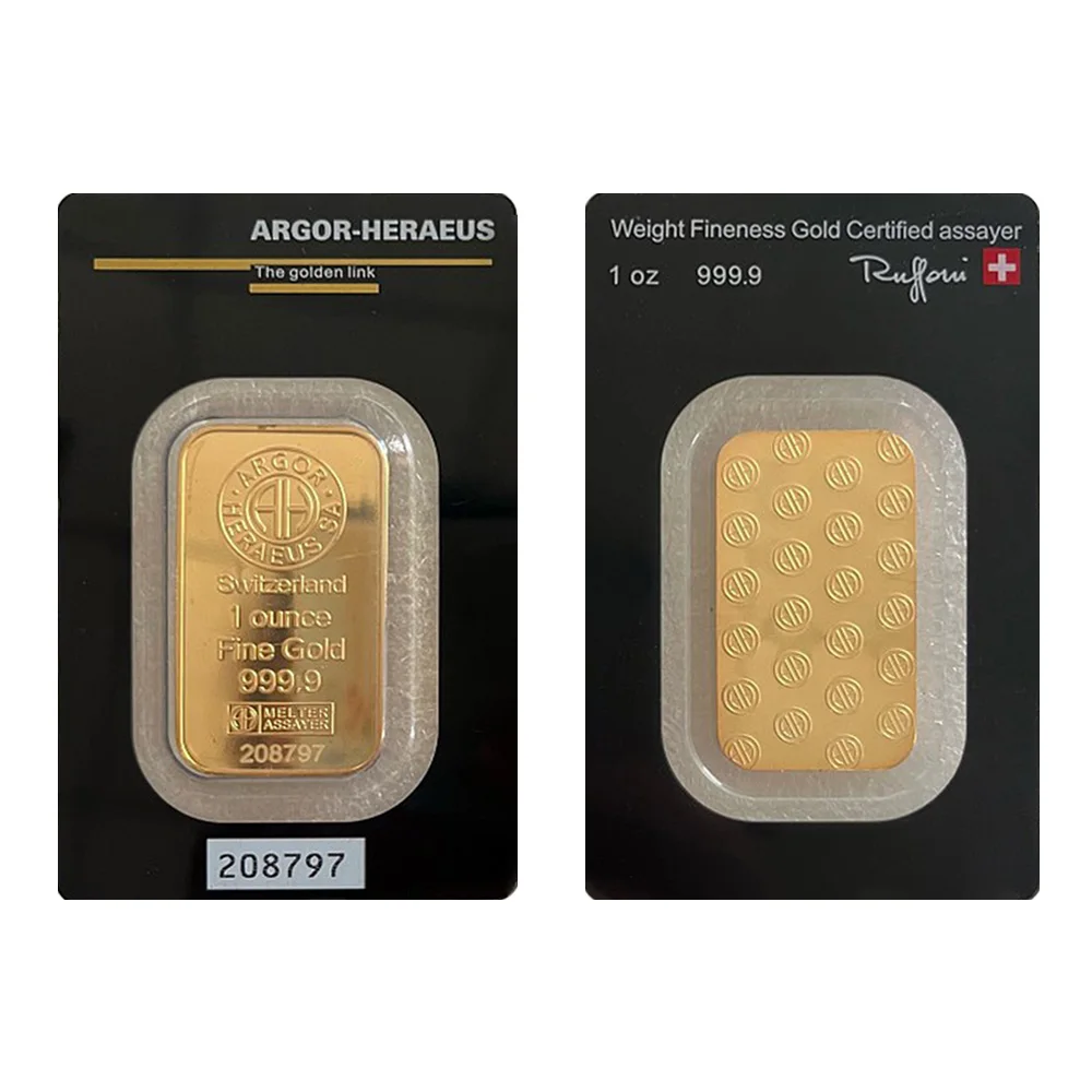 Premium 1oz/50g Switzerland Argor Gold Bar - Sealed 24K Gold Plated Ingot with Unique Serial Number