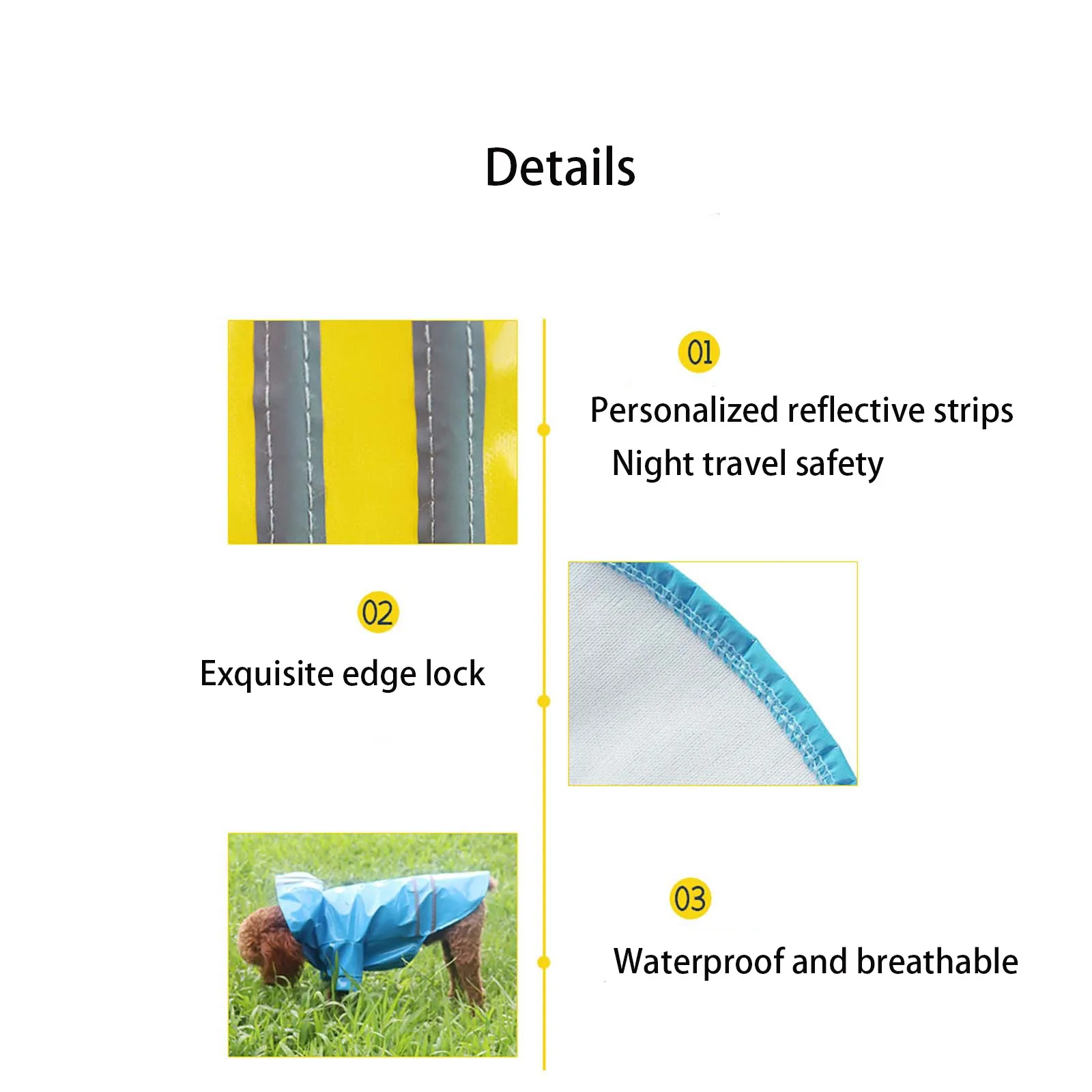 Waterproof dog coat showing adjustable chest and abdomen fasteners (press buttons).