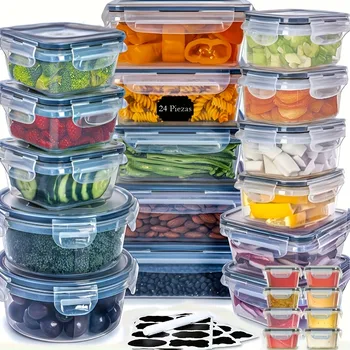 48Pcs BPA-Free Food Storage Set - 24 Airtight Containers & Lids with Labels for Pantry, Travel, Kitchen Organization 1