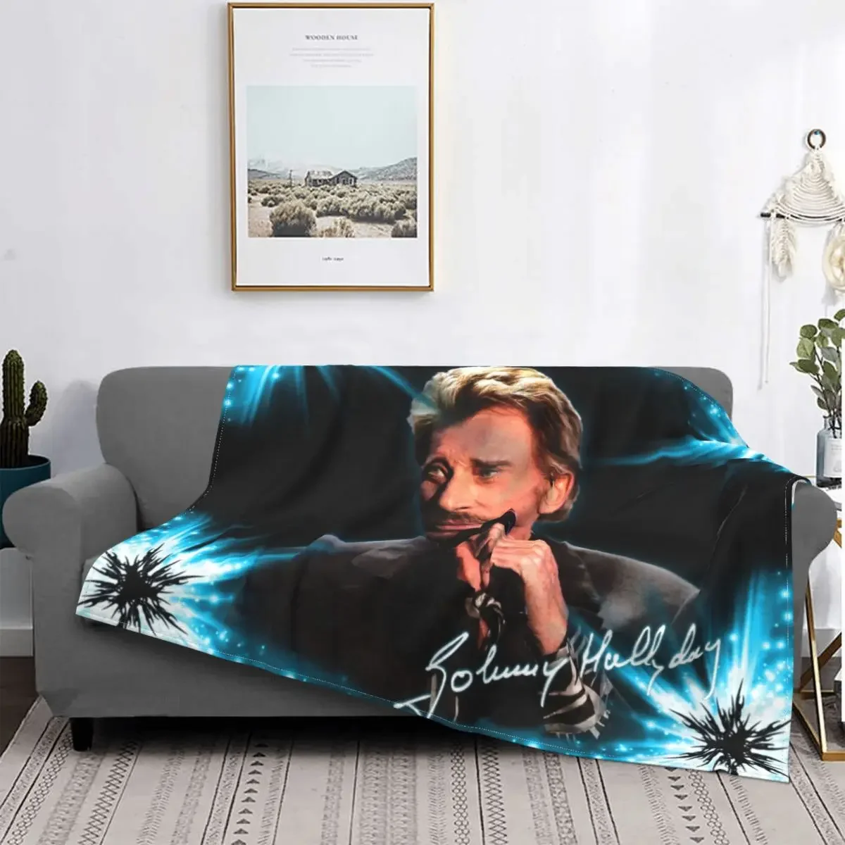

Johnny Hallyday French Singer Blanket Fleece Spring/Autumn Music Multi-function Soft Throw Blanket Bed Travel Plush Thin Quilt
