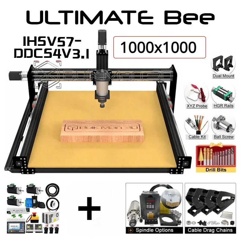 

BulkMan 3D Black 1000x1000 ULTIMATE Bee CNC Machine Full Kit with DDCS4V3.1-with-IHSV57-180W CNC Wood Router Working Machine