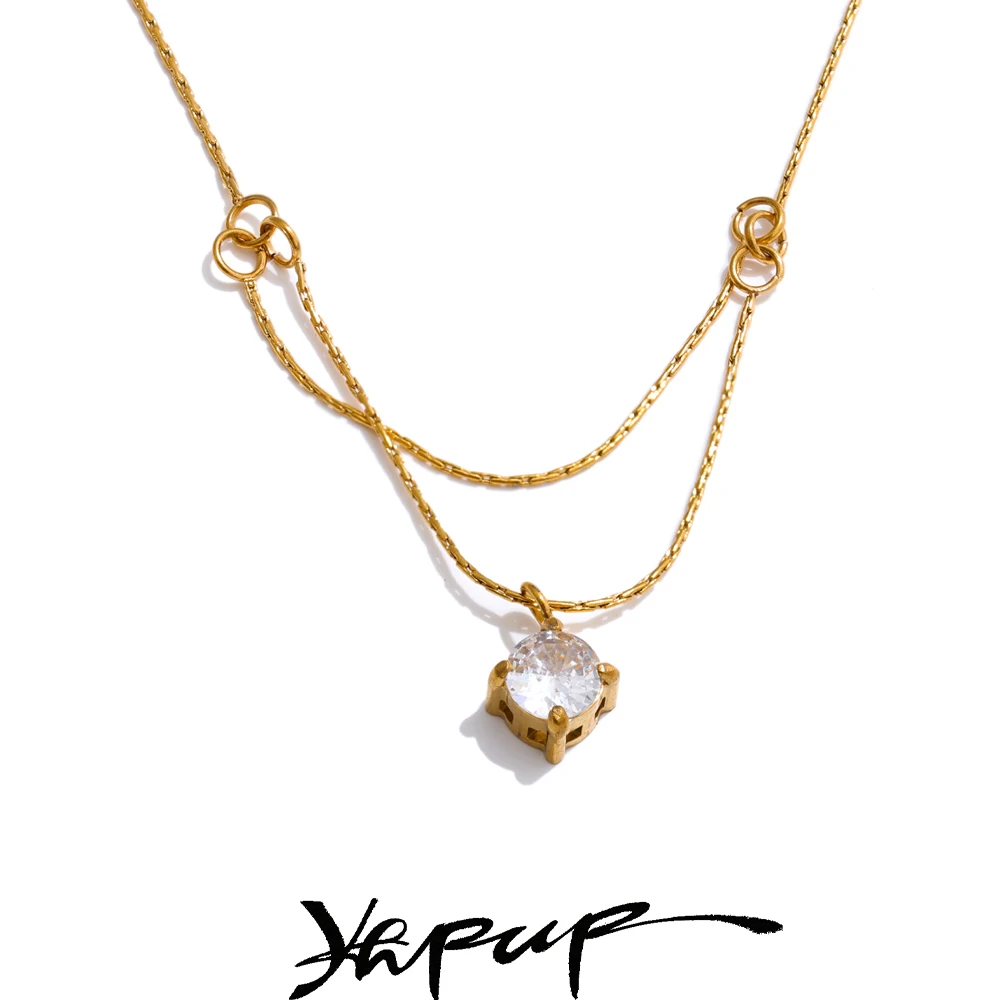 Yhpup Necklace Chain Stainless Steel Double-Layer Waterproof Jewelry